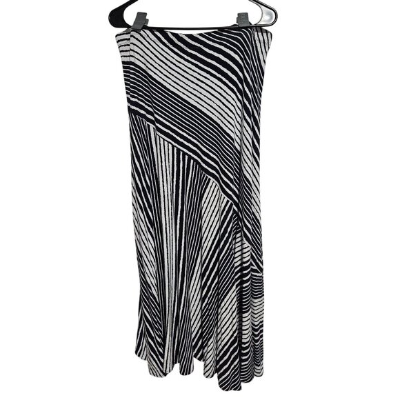 Chicos Asymmetrical Midi Skirt Womens Size Large Black White Striped Stretchy - Picture 2 of 6